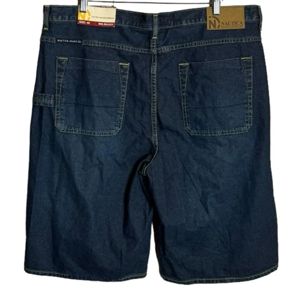 NWT Nautica Dark Blue Big Baggy Jean Shorts size 40